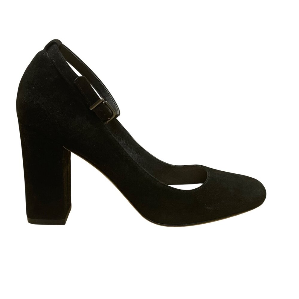 Via Spiga Black Suede Block Heel Mary Jane Pumps
